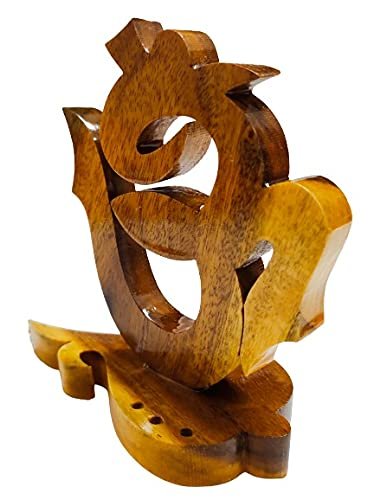 Mukherjee Handicraft-Handcrafted Wooden Stand OM-Brown