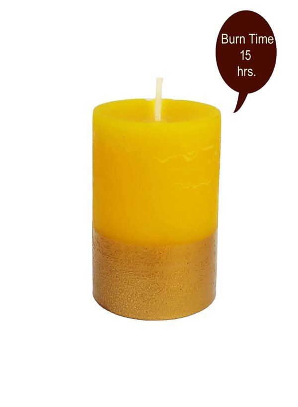 PURE INDIAN CANDLE-Handmade Sandalwood Scented Pillar Candle-Yellow & Golden ( Pack Of 6)
