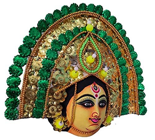 Mukherjee Handicraft-Paper Wall Hanging Maa Durga Mask-Green & Golden