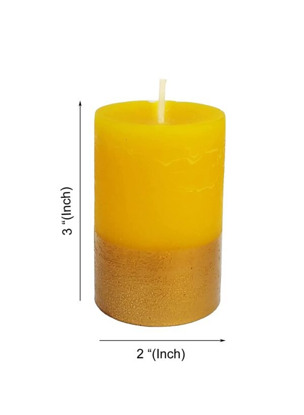 PURE INDIAN CANDLE-Handmade Sandalwood Scented Pillar Candle-Yellow & Golden ( Pack Of 6)