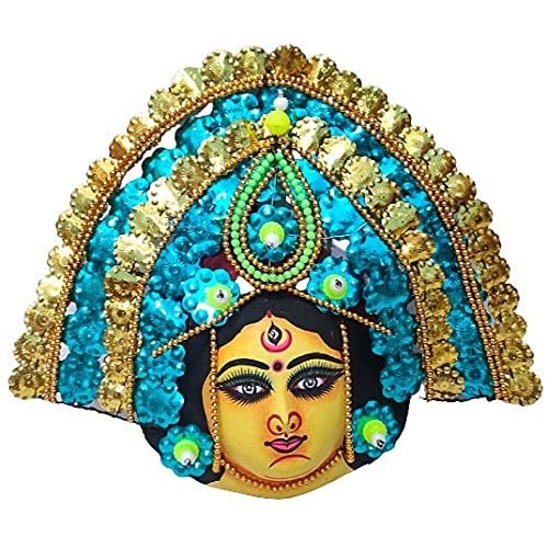 Mukherjee Handicraft-Paper Wall Hanging Maa Durga Mask-Blue & Golden