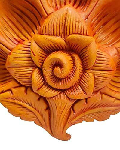 Mukherjee Handicraft-Terracotta Decorative 5 Diwali Diya Tray-Brown
