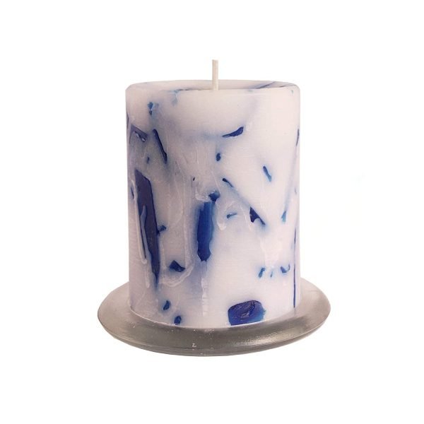 PURE INDIAN CANDLE-Handmade Floral Fragrance Rustic Pillar Candle-Blue
