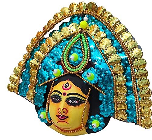 Mukherjee Handicraft-Paper Wall Hanging Maa Durga Mask-Blue & Golden