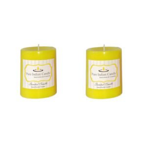PURE INDIAN CANDLE-Handmade Sandalwood Scented Pillar Candle-Yellow ( Pack Of 2)