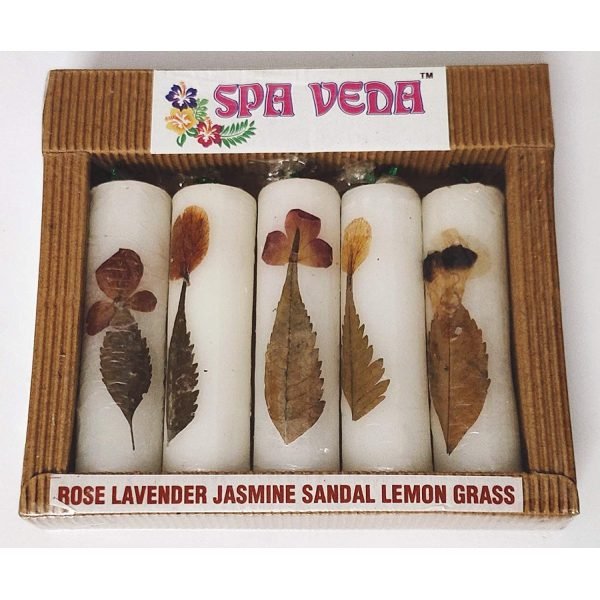 Mukherjee Handicraft-Pressed Dried Flowers and Leaves Decorated Candles-Pack Of 5