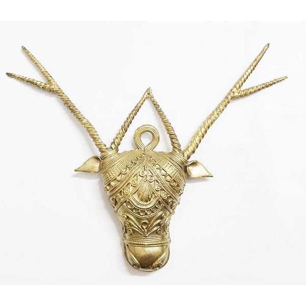 Mukherjee Handicraft-Handcrafted Brass Dhokra Cow Face Showpiece-Golden