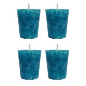 PURE INDIAN CANDLE-Handpourd Forest Scented Mottled Votive Candle-Aqua (Pack Of 4)