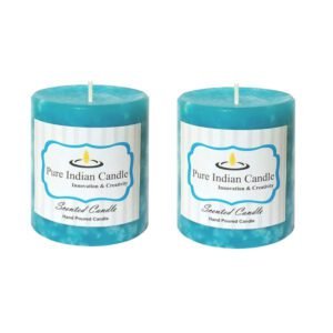PURE INDIAN CANDLE-Handmade Forest Ocean Scented Pillar Candle-Blue ( Pack Of 2)