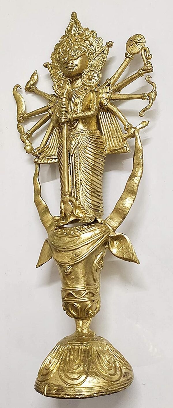 Mukherjee Handicraft-Handcrafted Brass Dhokra Ma Durga Showpiece-Golden