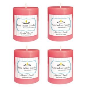 PURE INDIAN CANDLE-Rosewood Wreath Scented Handmade Pillar Candles-Pink ( Pack Of 4)