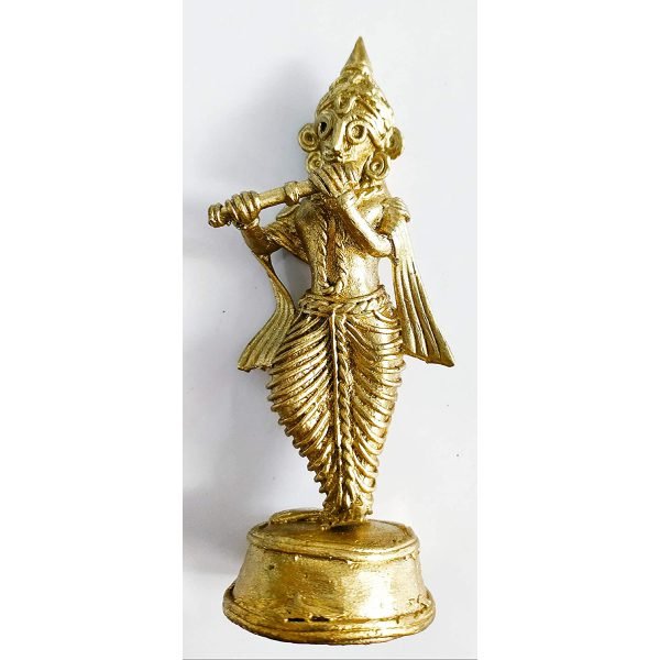 Mukherjee Handicraft-Handcrafted Brass Dhokra Lord Krishna Showpiece-Golden