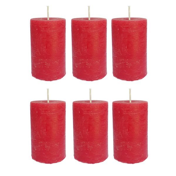PURE INDIAN CANDLE-Handmade English Rose Scented Rustic Pillar Candle-Red ( Pack Of 6)