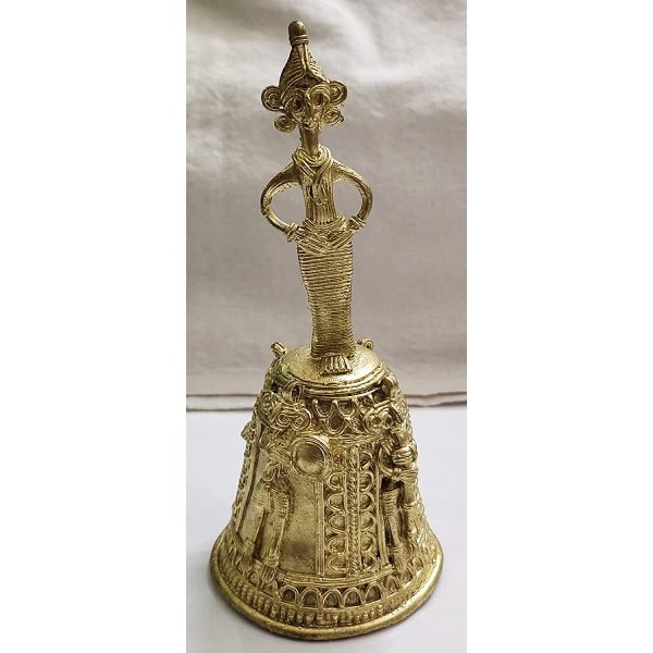 Mukherjee Handicraft-Handcrafted Brass Dhokra Puja Bell Showpiece-Golden
