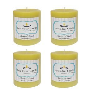 PURE INDIAN CANDLE-Cucumber Melon Scented Handmade Pillar Candles-Yellow ( Pack Of 4)