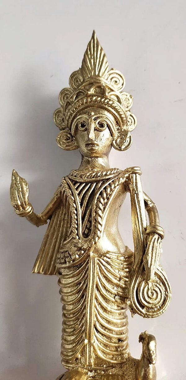 Mukherjee Handicraft-Dhokra Dokra Medium Ma Saraswati Brass Idol-Golden