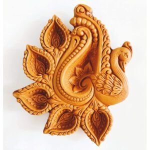Mukherjee Handicraft-Terracotta Clay 5 Diwali Diya Puja Decorative Tray-Brown