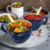 Divine Shop-Ceramic Floral Soup Bowl With Spoons-Pack Of 2 (Blue)