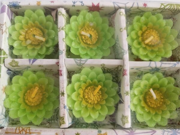 Mukherjee Handicraft-Beautiful Flower Shape Floating Candles-Green (Pack Of 6)
