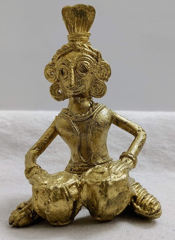 Mukherjee Handicraft-Handcrafted Brass Dhokra Aadivashi Showpiece-Golden