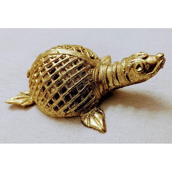 Mukherjee Handicraft-Handcrafted Brass Dhokra Tortoise Showpiece-Golden