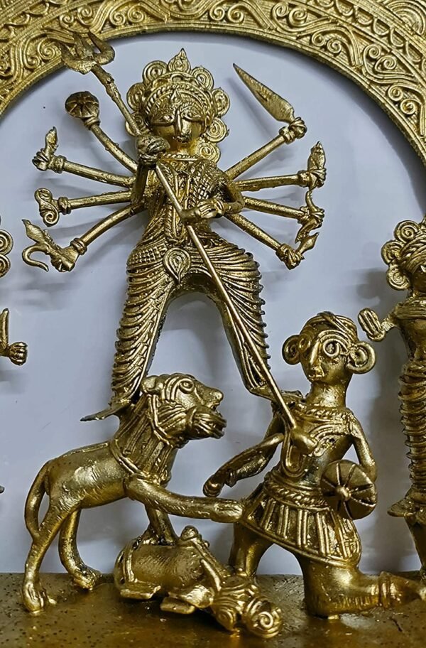 Mukherjee Handicraft-Handcrafted Dhokra Ma Durga Showpiece-Golden