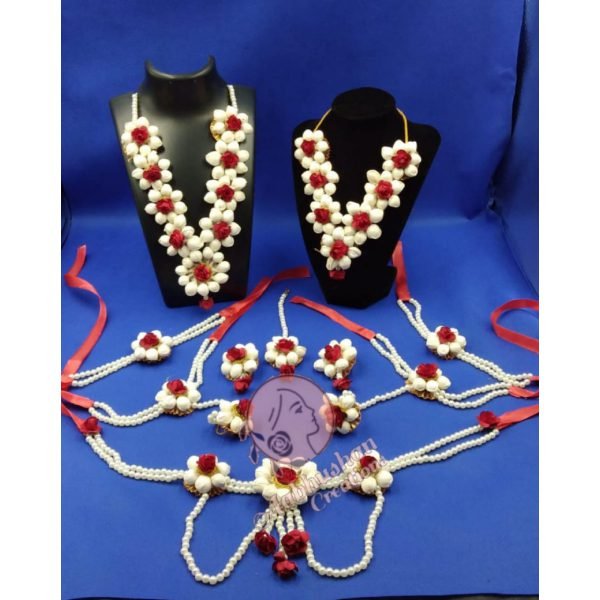 Aabhushan Creations-Women's Baby Shower Flower Jewelry-Red & White