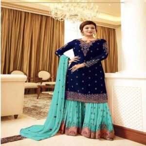 Jogmaya Fashion-Women's Ayesha Takia Heavy Embroidred Plazzo Suit-Blue