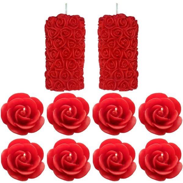SHRADDHA CREATION-Rose Pillar & Floating Wax Scented Candle-Red (Pack Of 10)