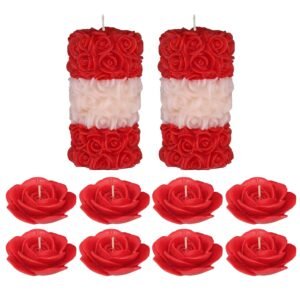 SHRADDHA CREATION-Floating Rose Wax Scented Decorative Candle-Red & White (Pack Of 10)